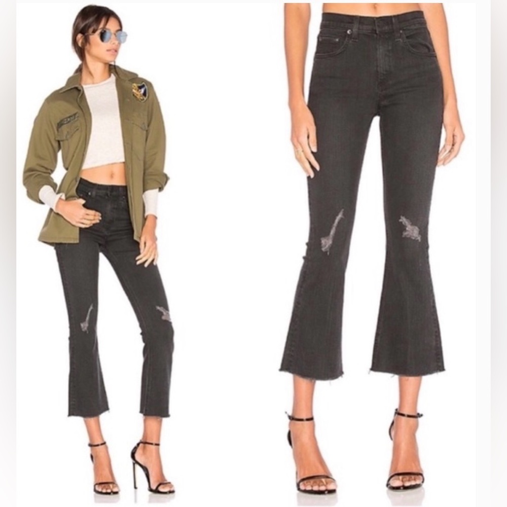 rag & bone 10 Inch Crop Flare Raw Hem Jean In Blackthorne
